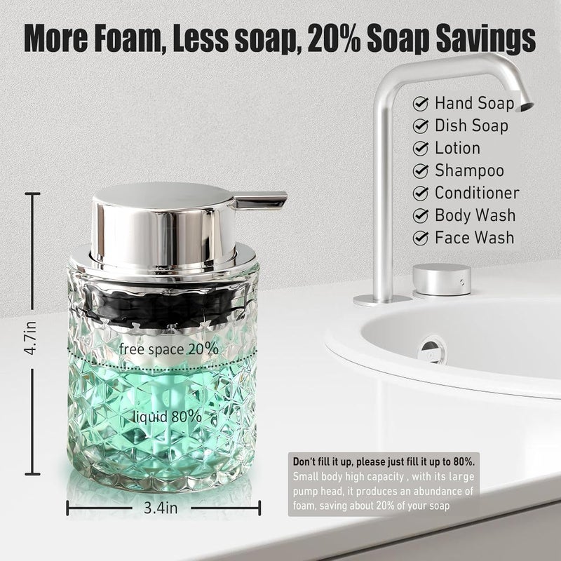 MALACHI Foaming Hand Soap Dispenser, Refillable Clear Glass Pump Bottles for Liquid or Lotion, Modern Foam Dispenser for Bathroom, Kitchen, Commercial - Image 2